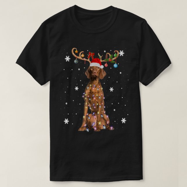 Camiseta Reindeer Vizsla Dog Santa Hat Natal Leve Xmas (Frente do Design)