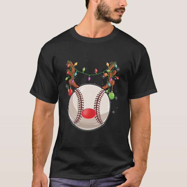 Camiseta Reindet Baseball Papais noeis Luzes de Natal Sweat (Frente)