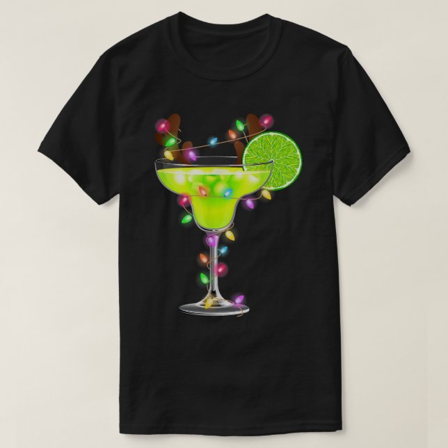 Camiseta Reindet Margarita Glass Xmas Luz Feliz Bebida (Frente do Design)