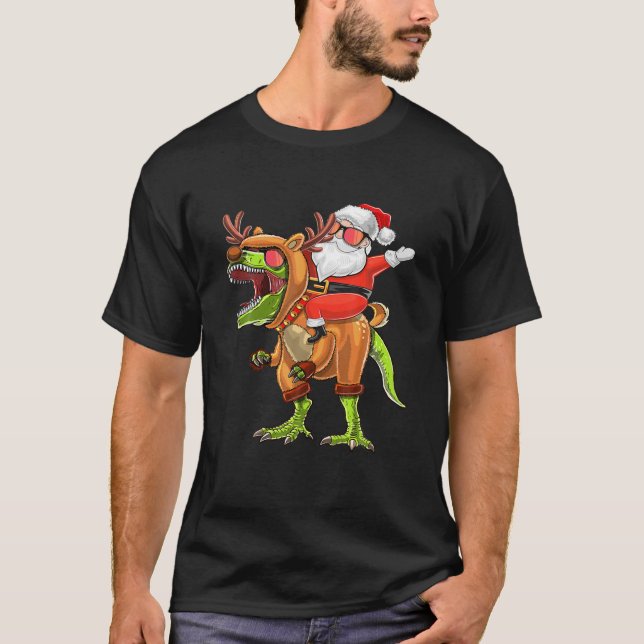 Camiseta Reindet T Rex Dinossauro Papais noeis Figurino de  (Frente)