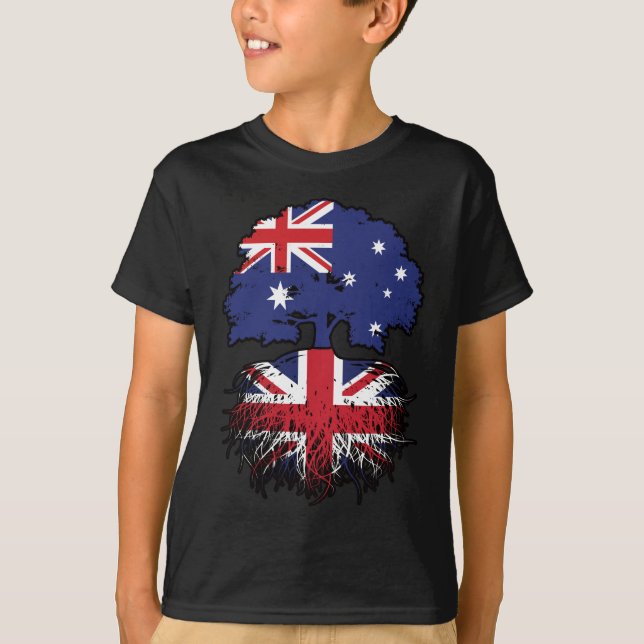 Camiseta Reino Unido: Bandeira de Raízes da Árvore Australi (Frente)