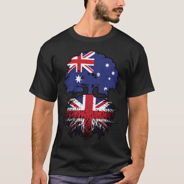 Camiseta Reino Unido: Bandeira de Raízes da Árvore Australi (Frente)
