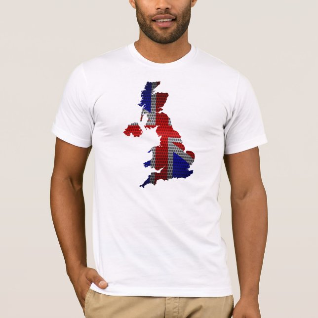 Camiseta Reino Unido Bandeira e Map Steel Hole (Frente)