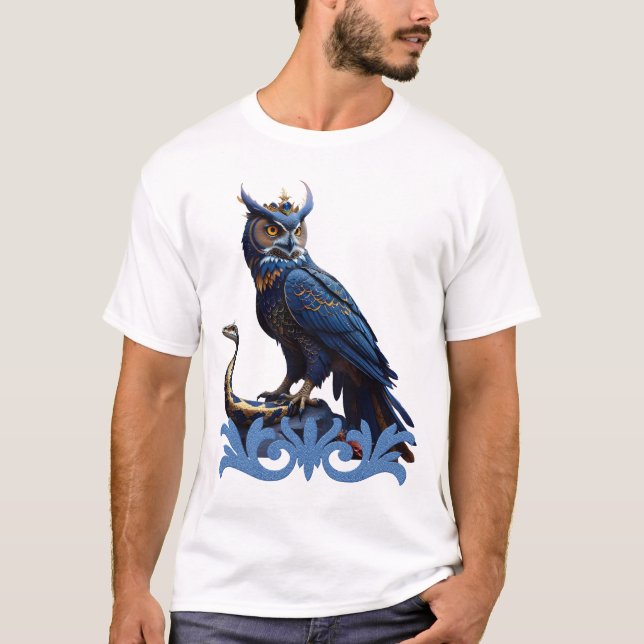 Camiseta Reis dos céus e terra, a majestosa coruja (Frente)