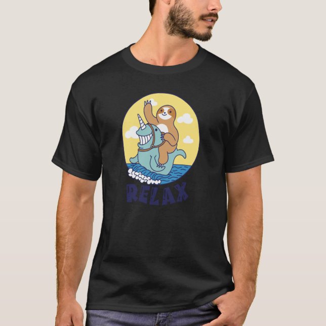 Camiseta Relax Sloth riding a narwhal Cute Ocean Creature S (Frente)