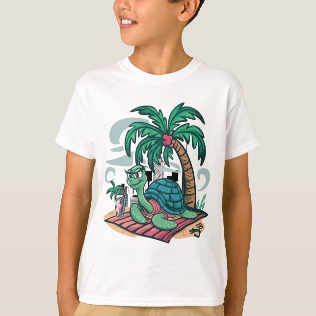 Camiseta Relaxando A Tartaruga Marítima Sob Palmeiras (Frente)
