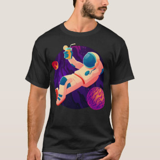 Camiseta Relaxando Astronauta Com Coquetel (Obra Sintética 