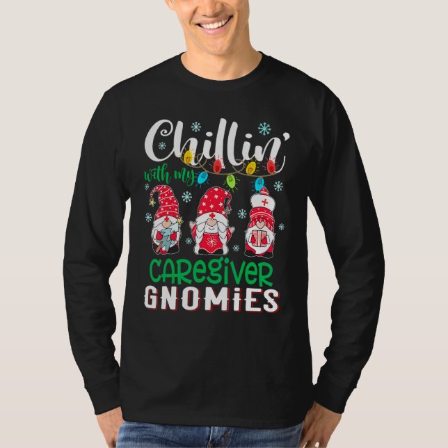 Camiseta Relaxando Com Meus Gnomies Cuidadores Luz de Natal (Frente)