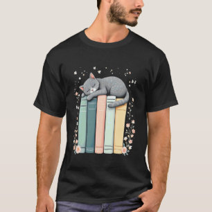 Camiseta Relaxar Lendo Adorável Gato Adormecido Amante de L