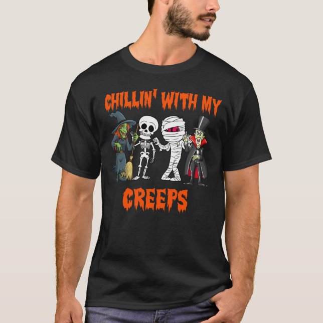 Camiseta Relaxe Com Meu Esqueleto De Halloween De Vampiros (Frente)