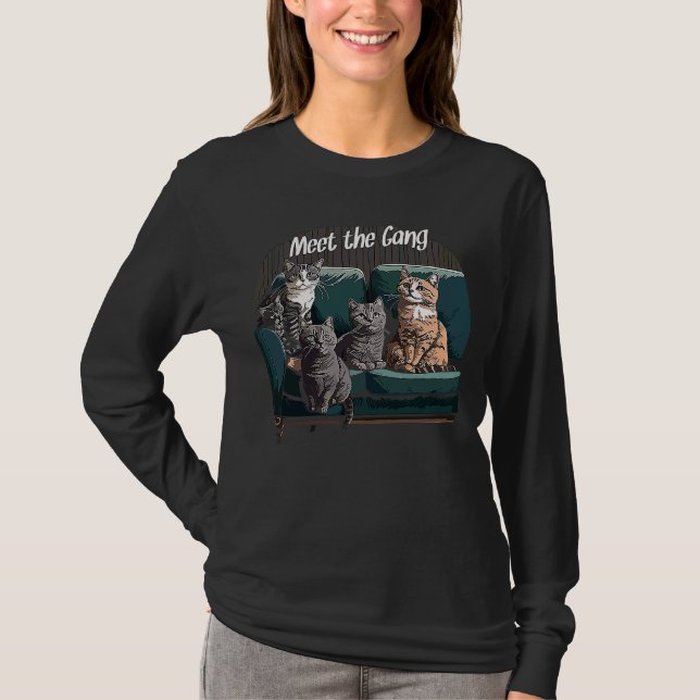 Camiseta relaxe com os designs do gangue do sofá cat (Frente)