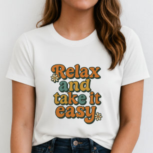 Camiseta Relaxe e Seja Fácil Flor de Margarida Retro Groovy