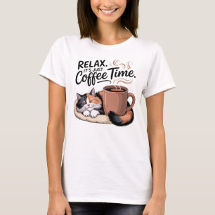 Camiseta Relaxe É Só Hora do Café Design de Gato Fofo