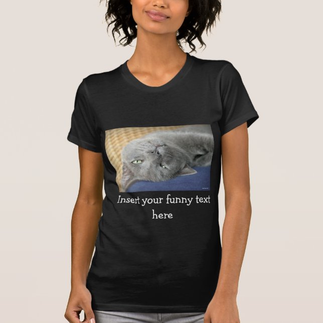 Camiseta Relaxe! Gato de ronrom cinzento - enegreça o (Frente)