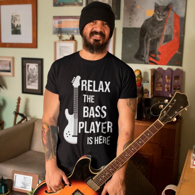 Camiseta Relaxe, O Jogador De Bass Está Aqui Um Presente De (Criador carregado)