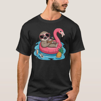 Camiseta Relaxing Sloth Flamingo Float Coconut Drink And