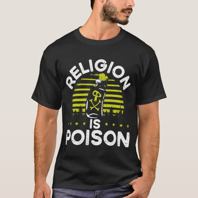 Camiseta Religião É Ateu De Impressão Venenosa (Frente)