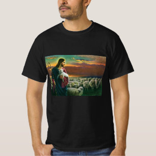 Camiseta Religião Vintage, Cristo Bom Pastor com Rebanho
