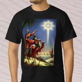 Camiseta Religião Vintage, Homens Sábios com Estrela de Bel