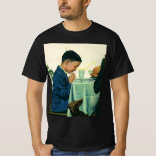 Camiseta Religião Vintage, Menino Dizendo Benção no Dia de