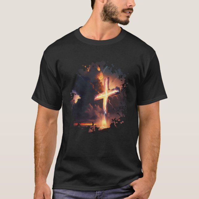 Camiseta Religious Cross Lightning Strike Spiritual Easter  (Frente)