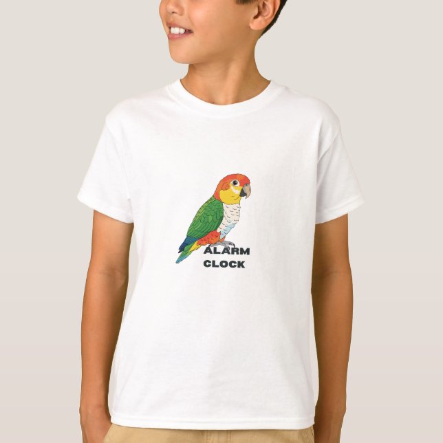 Camiseta Relógio Alarme Conure Sol – Design de Papagaio Bar (Frente)