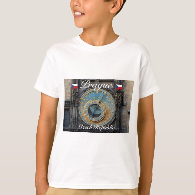 Camiseta Relógio astronômico Praga Orlog República Checa (Frente)