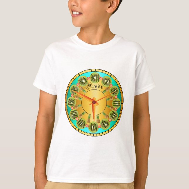 Camiseta Relógio Azul Metálico Design de Fruta Inspiração (Frente)