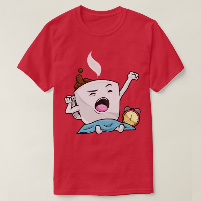 Camiseta Relógio de alarme com xícara de café (Frente do Design)