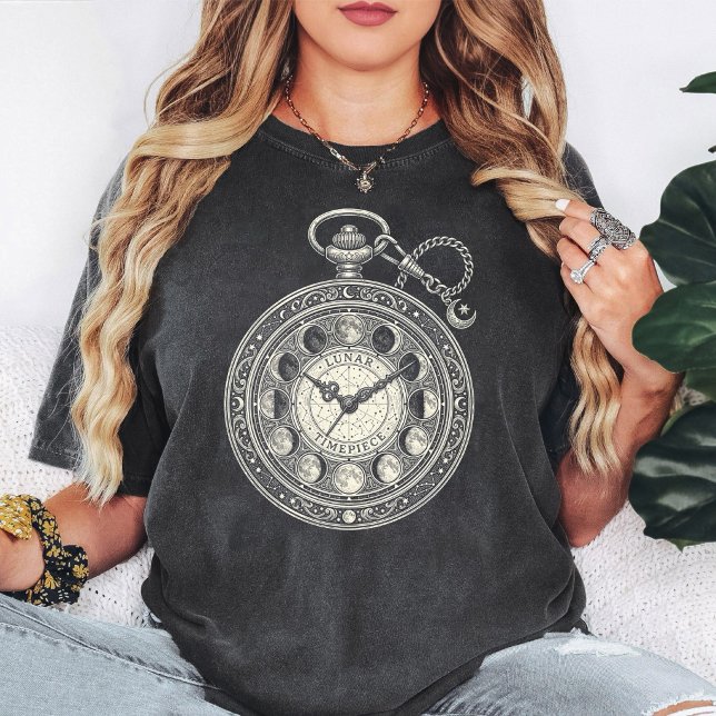 Camiseta Relógio de Bolso Peça Lunar Fases da Lua Arte (Criador carregado)