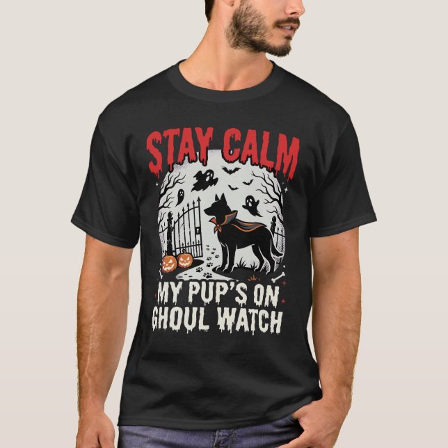 Camiseta Relógio de Cão Fantasma de Halloween (Frente)