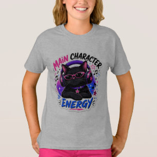 Camiseta Relógio de Gato Preto Energia de Personagem Princi