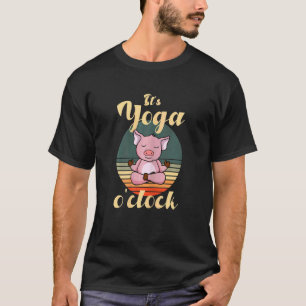 Camiseta Relógio de Ioga Feminino Porco Com Flor de Lótus