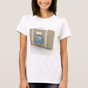 Camiseta Relógio de Mala de Viagem Antiga Mapa Mundial