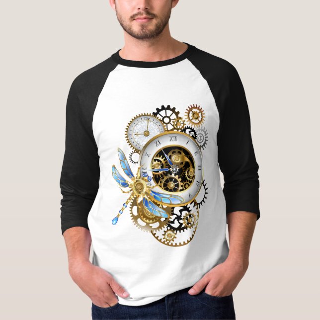 Camiseta Relógio Steampunk com Dragonfly Mecânica (Frente)