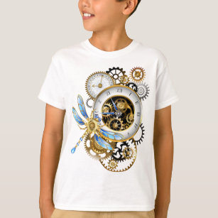 Camiseta Relógio Steampunk com Dragonfly Mecânica