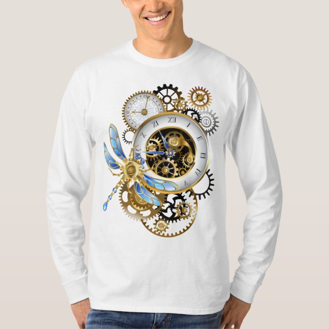 Camiseta Relógio Steampunk com Dragonfly Mecânica (Frente)