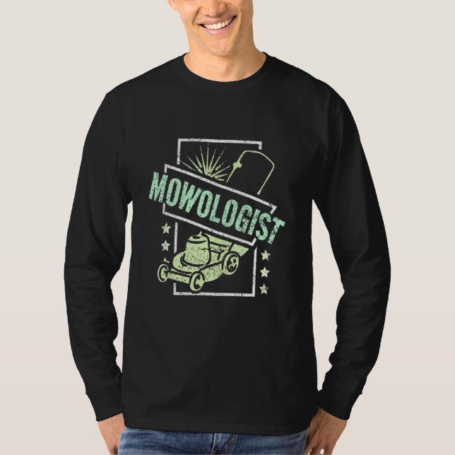 Camiseta Remando com o Mowologista e cortando relva com rel (Frente)