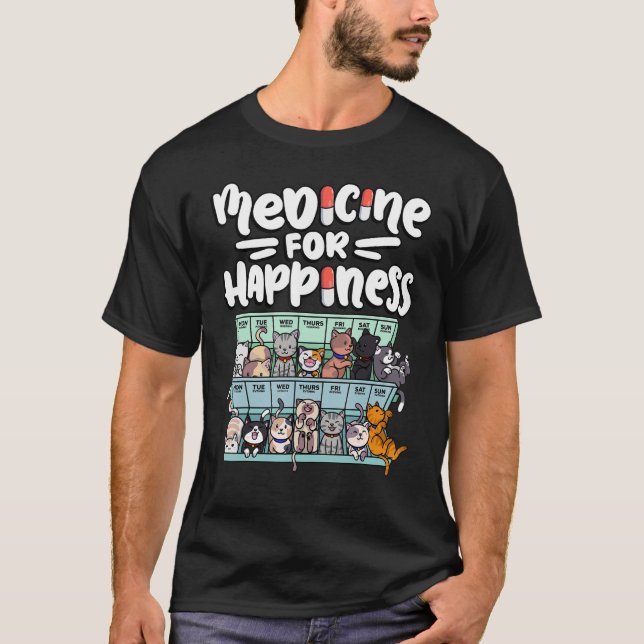 Camiseta remédio para felicidade pílula animais de raças ga (Frente)