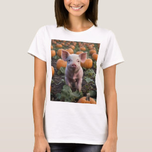 Camiseta **"Remendo de Alegria: Um Leitão Feliz Entre Abóbo