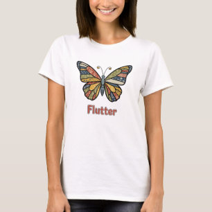 Camiseta Remendo de Arte Folclórica com Desenho de Borbolet