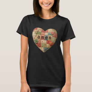 Camiseta Remendo de Patchwork Religioso Fé Cristã Católica 