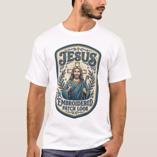 Camiseta Remendo Embroidered Jesus Olhe Remendo Embroidered