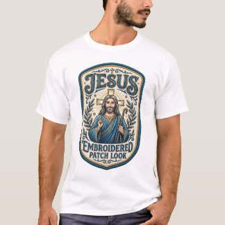 Camiseta Remendo Embroidered Jesus Olhe Remendo Embroidered
