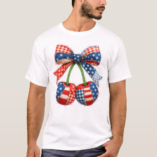 Camiseta Remendo Patriótico Americano de Cerejas com Laço