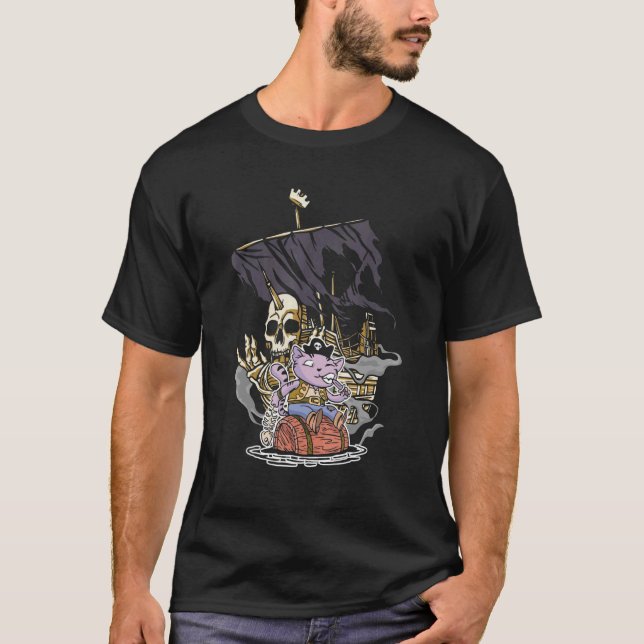 Camiseta Remendos Oculares Gato Pirata (Frente)