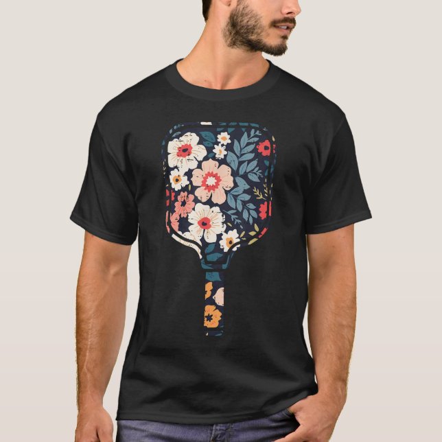 Camiseta Remo de Pickle Ball Flores Raquete de Pickleball (Frente)
