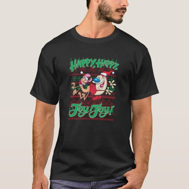 Camiseta Ren and Stimpy Christmas Happy Joy Ugly Sweater Sw (Frente)