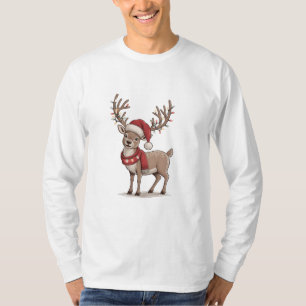Camiseta Rena Animal Natal Rena Chapéu do Papai Noel Natal