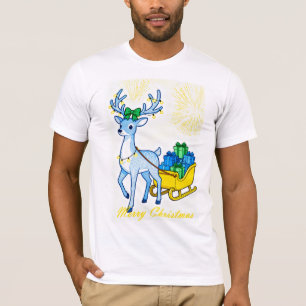 Camiseta Rena Azul & Trenó Feliz Natal Masculino